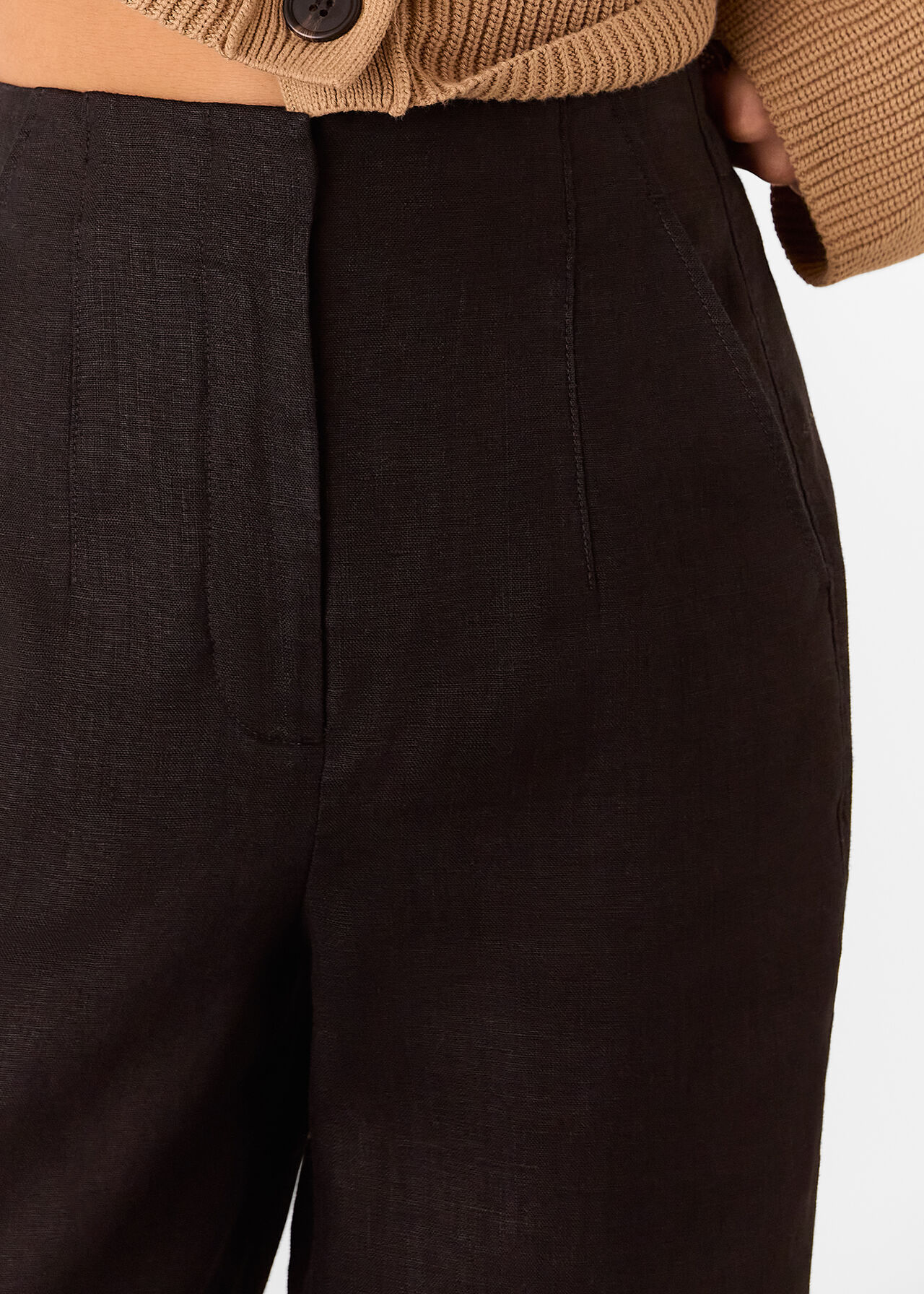 Petite Linen Barrel Leg Trouser