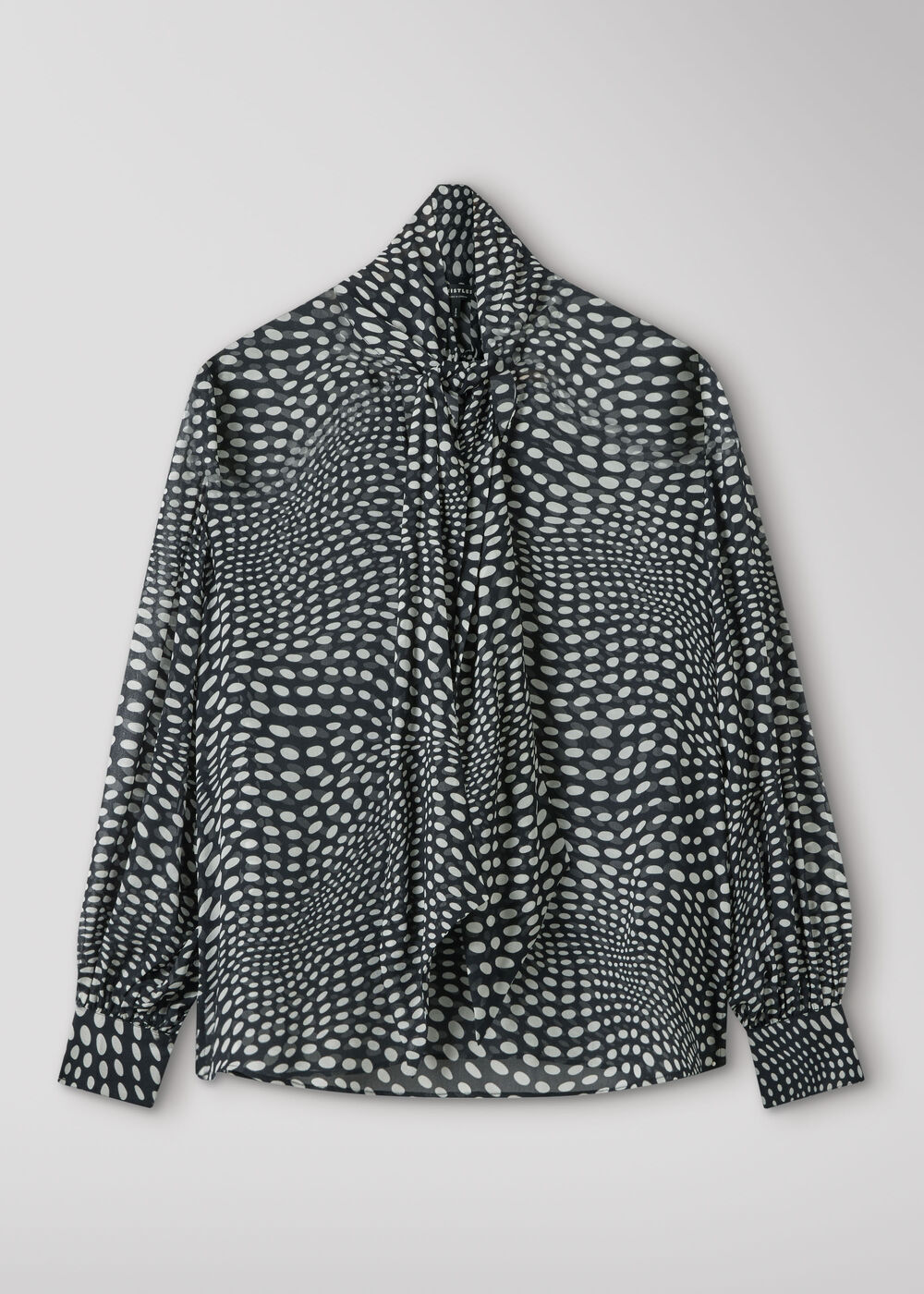 Black Mixed Spot Scarf Sheer Blouse