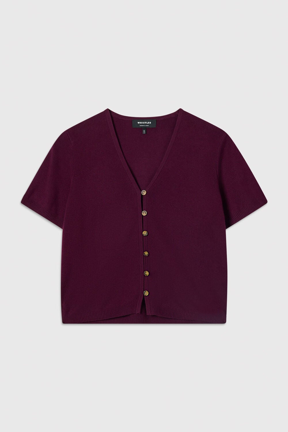 Plum Short Sleeve Button Front Knit