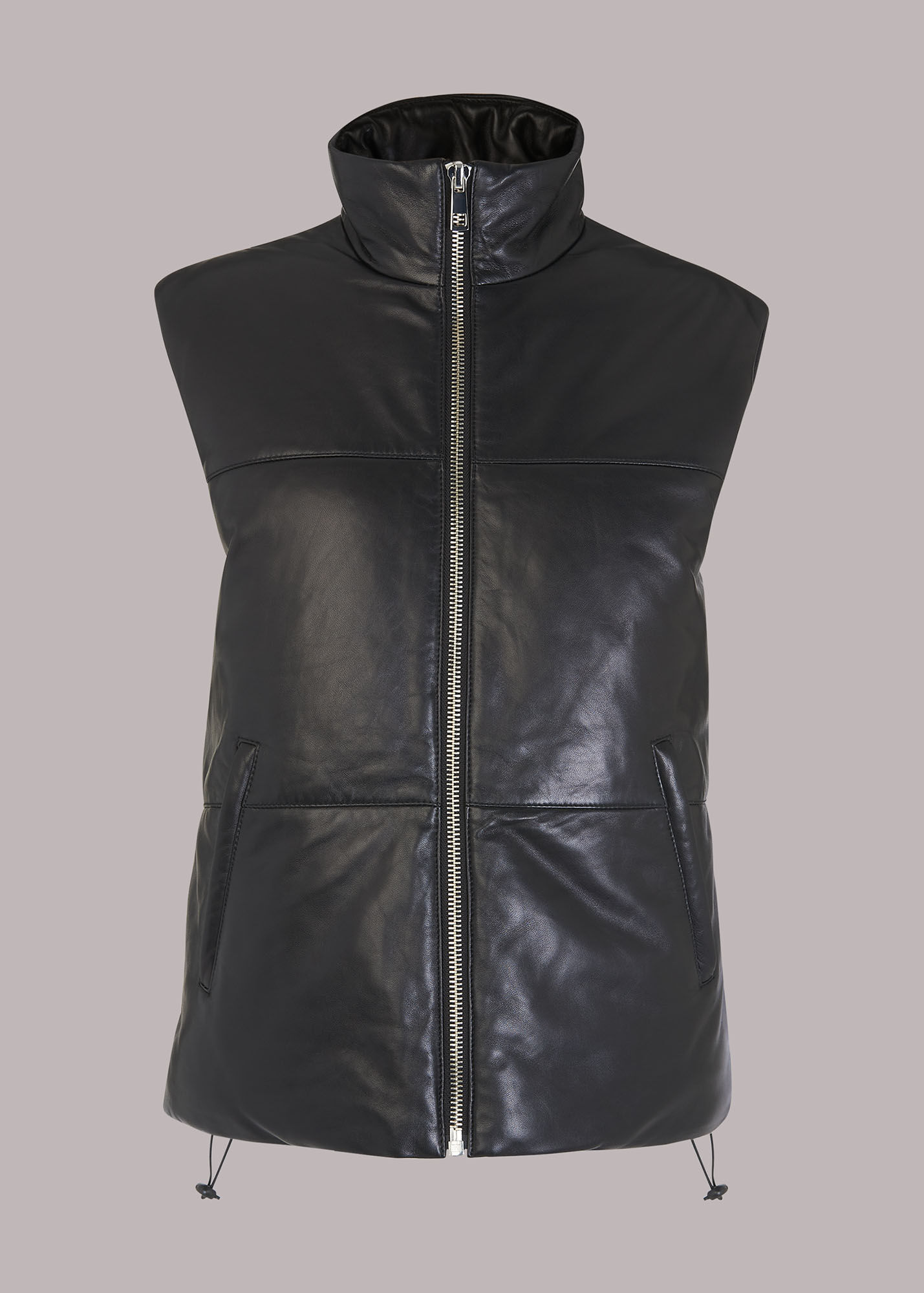Black Leather Puffer Quilted Gilet | WHISTLES | Whistles UK