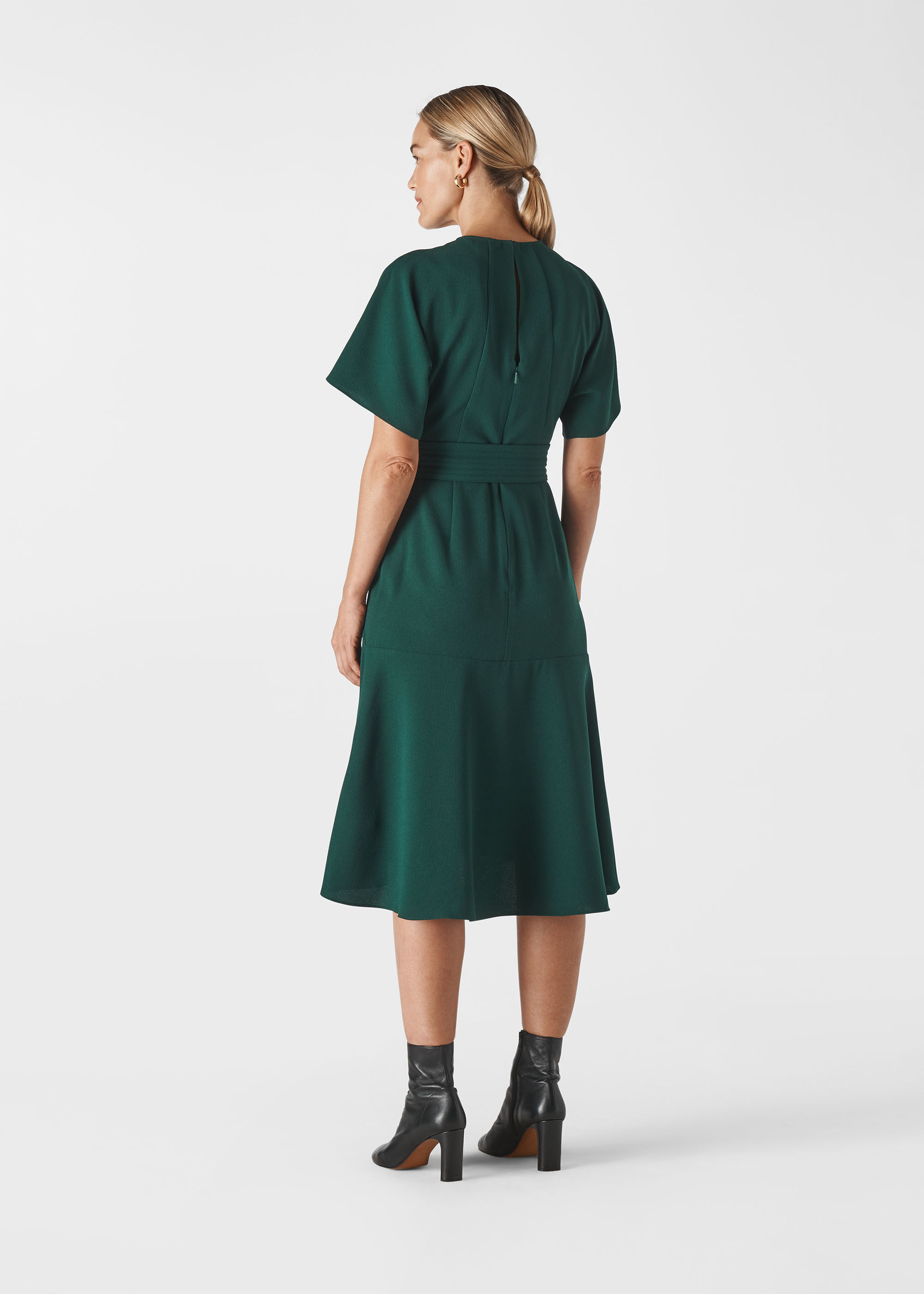 Green Textured Belted Midi Dress | WHISTLES | Whistles US |