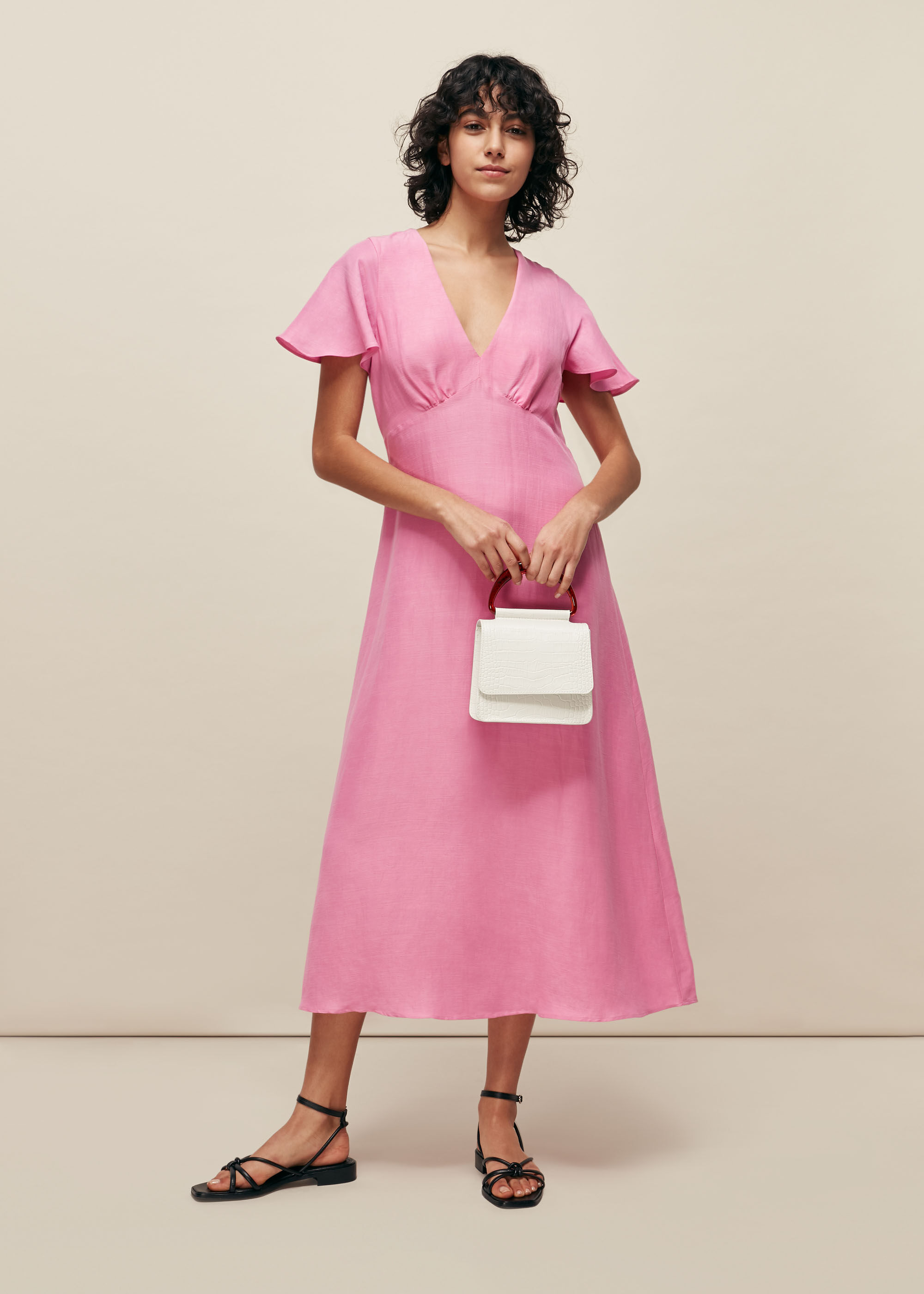 Pink Frill Sleeve Midi Dress | WHISTLES 