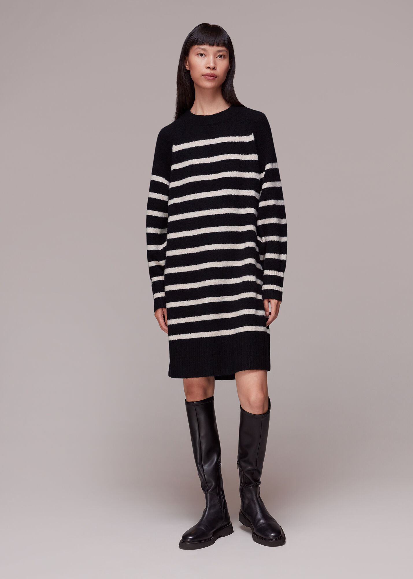 Black and white cheap striped knit dress