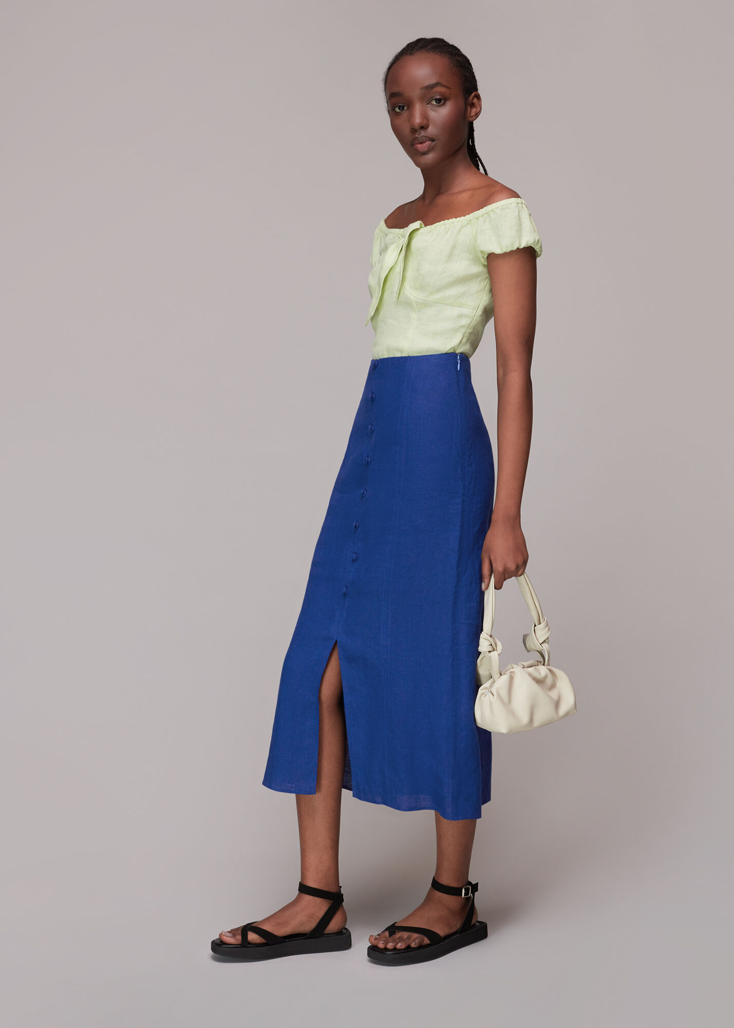 Linen skirt with buttons cheap