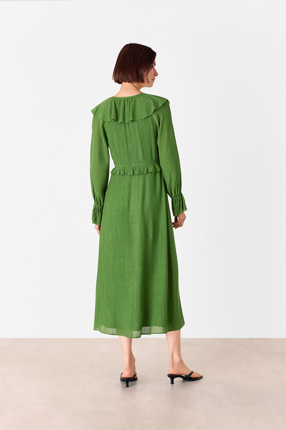Green Frill Boho Midi Dress