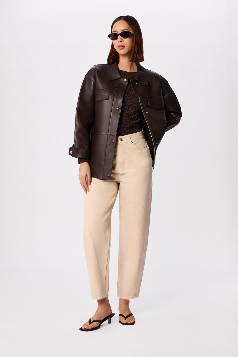 Brown Textured Circle Jersey Top