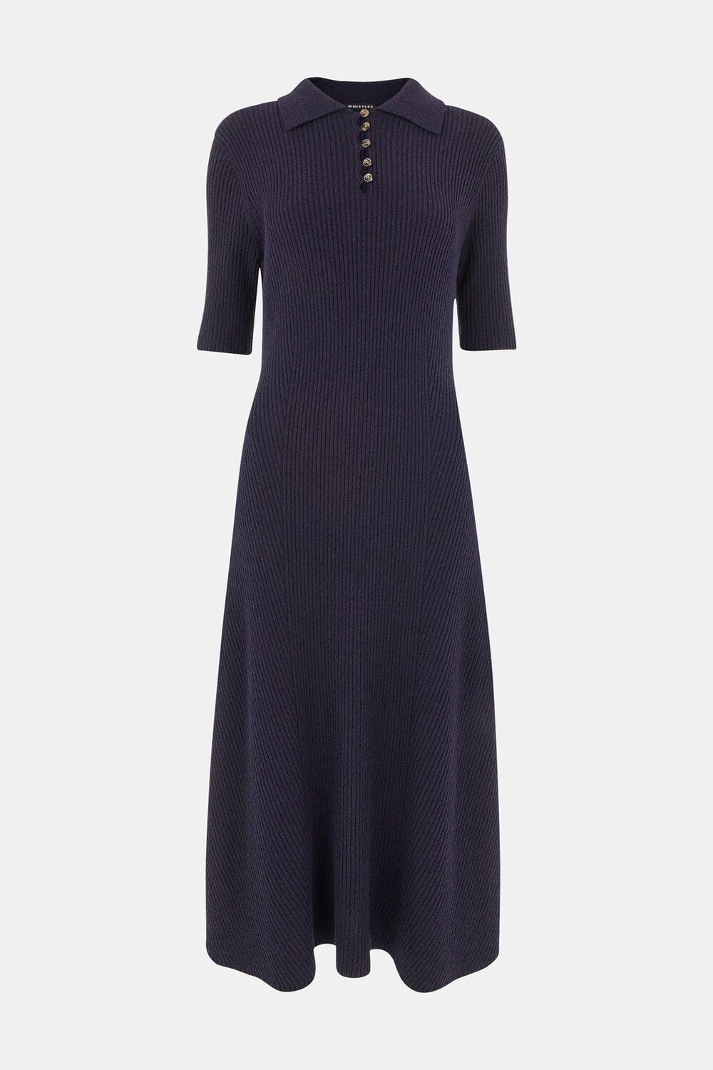 Navy Knitted Ribbed Midi Dress