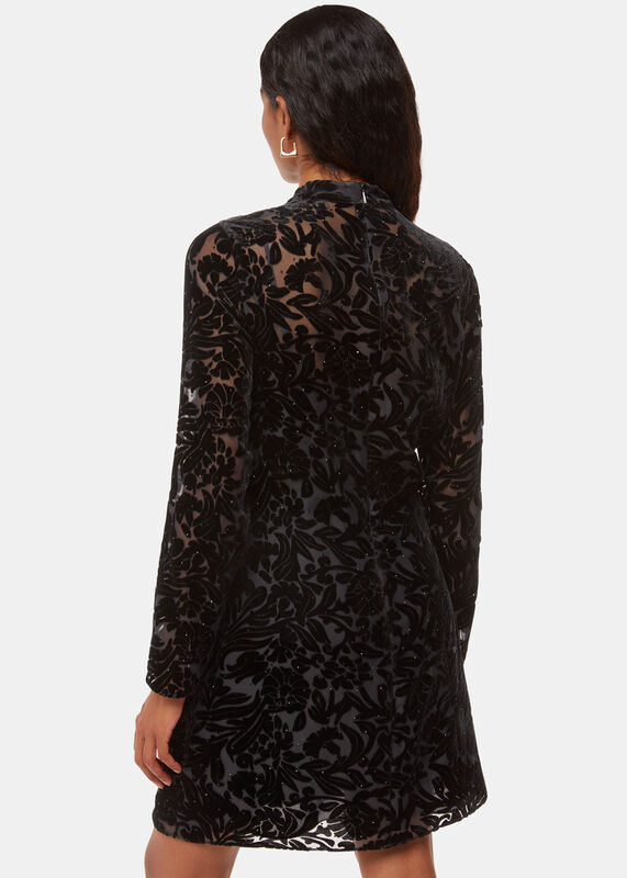 Black Petite Hot Fix Floral Velvet Dress