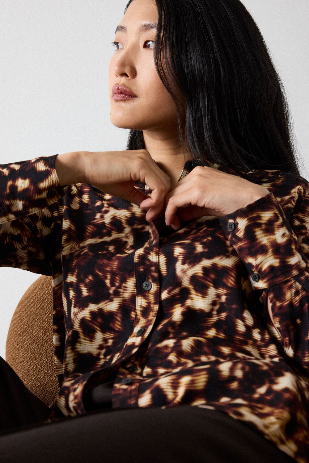 Brown Abstract Animal Viscose Shirt