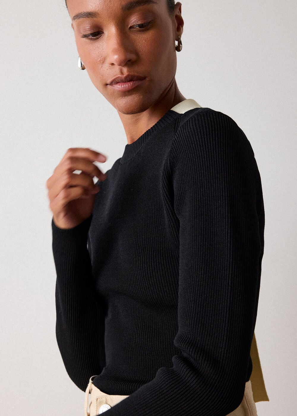 Black Tie Back Rib Knit Top