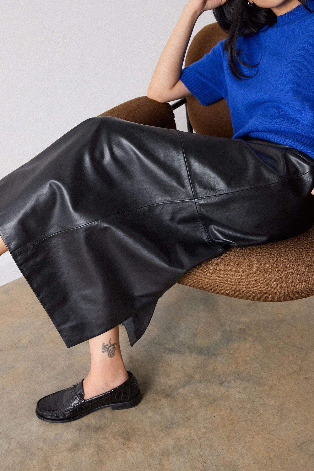 Black Pencil Leather Midi Skirt