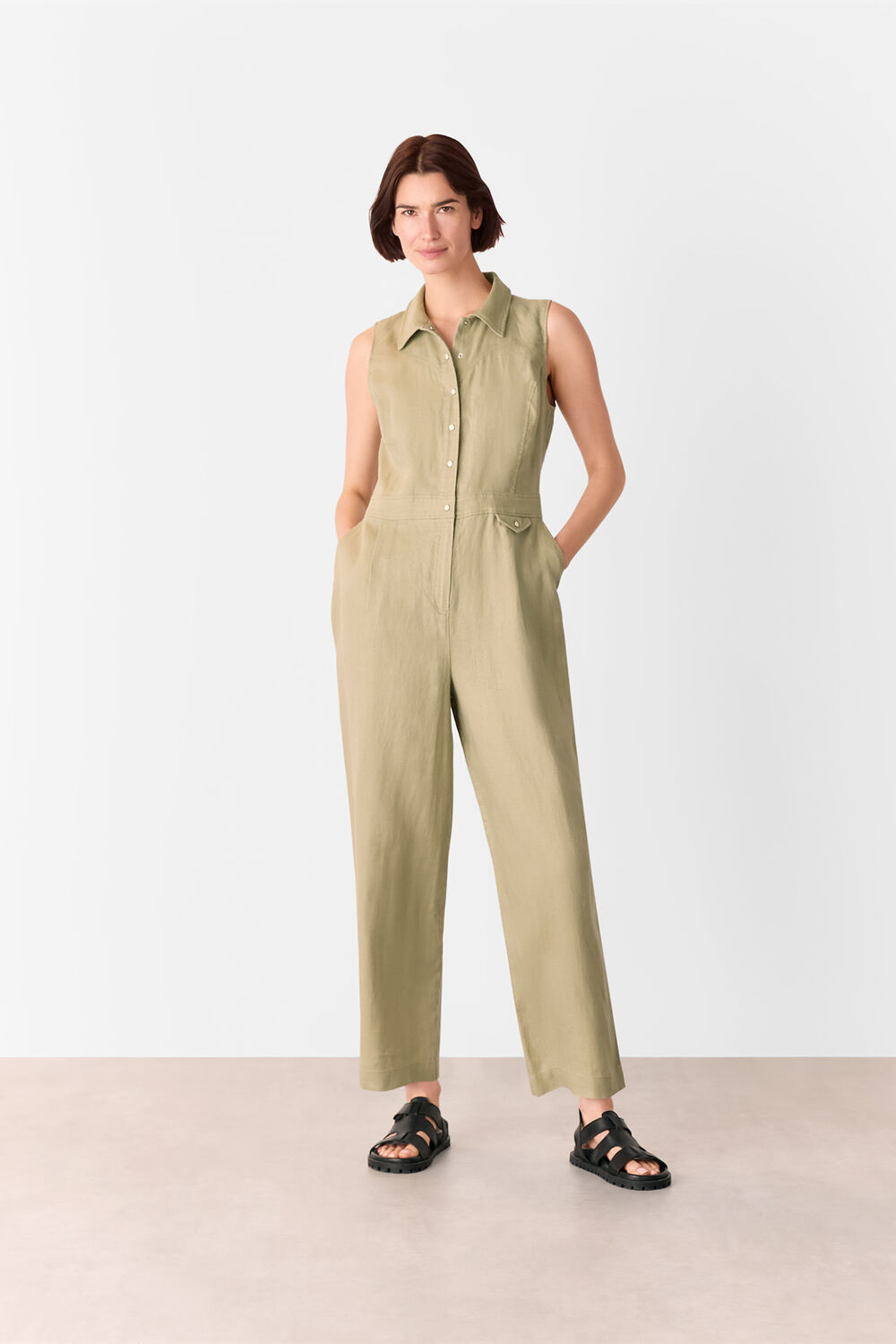 Neutral Ellis Western Linen Jumpsuit