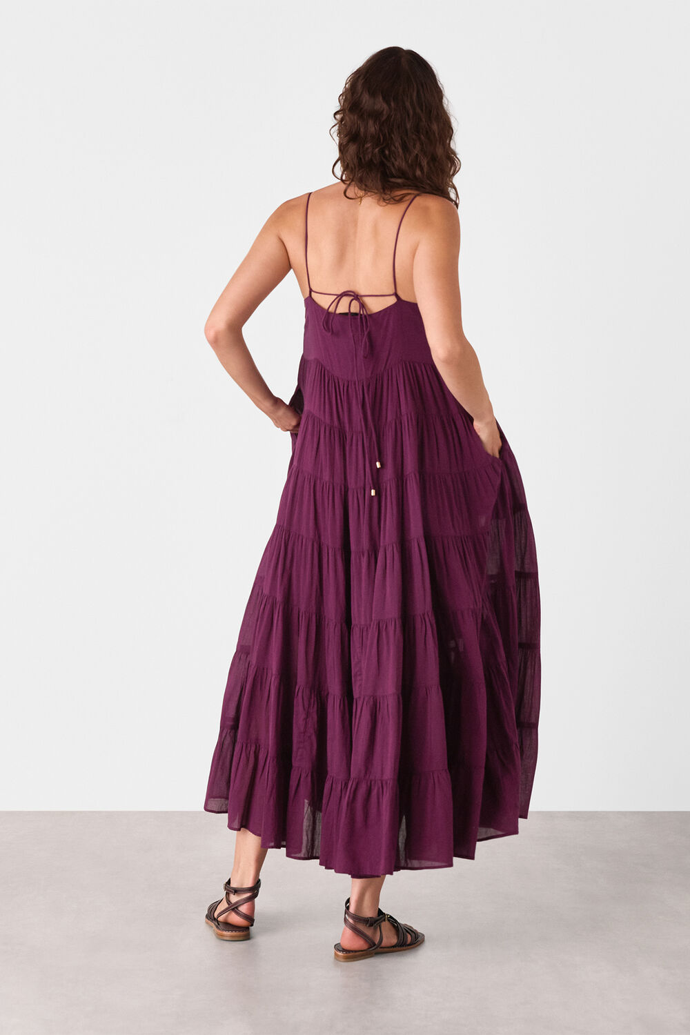 Plum Cotton Tiered Maxi Sun Dress