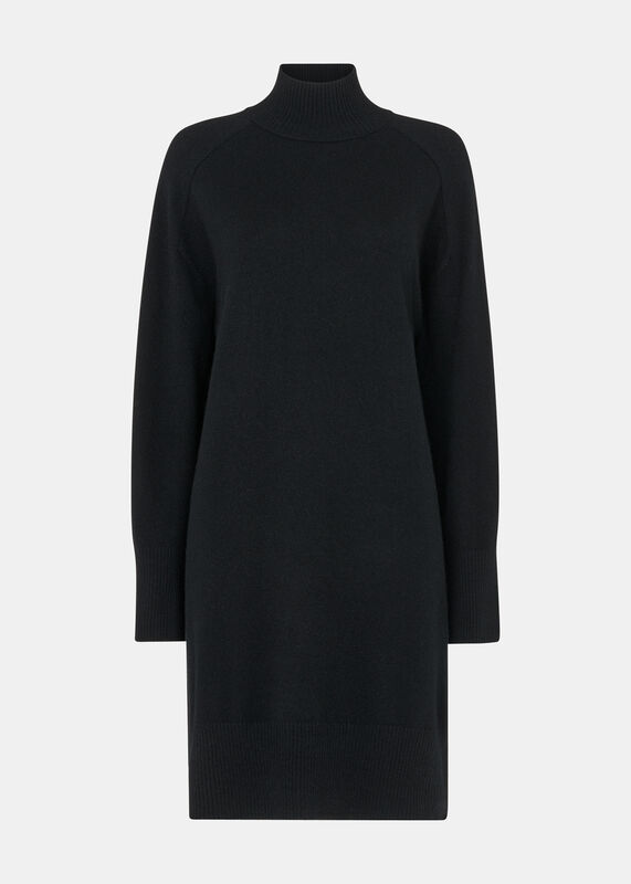 Black Cashmere Mock Neck Sweater Dress