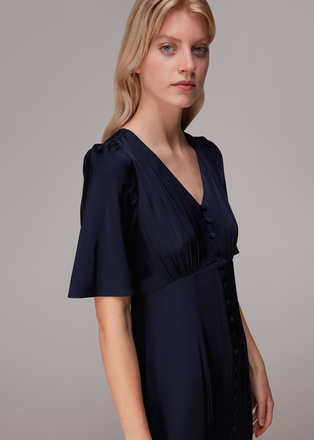 Navy Simone Satin Maxi Dress | WHISTLES