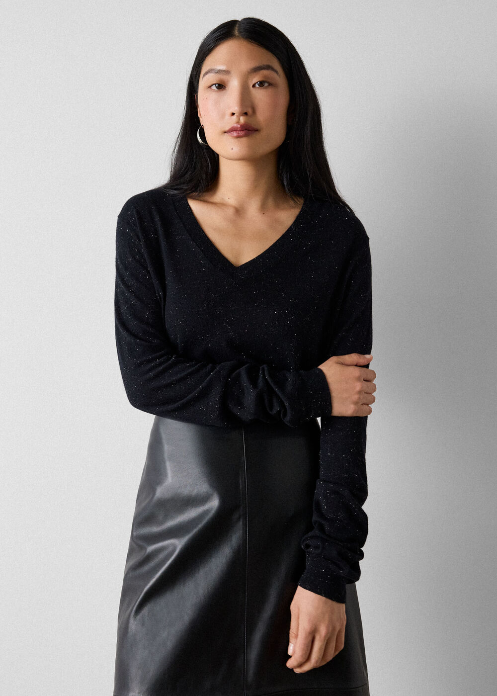 Black Annie Sparkle V Neck Knit