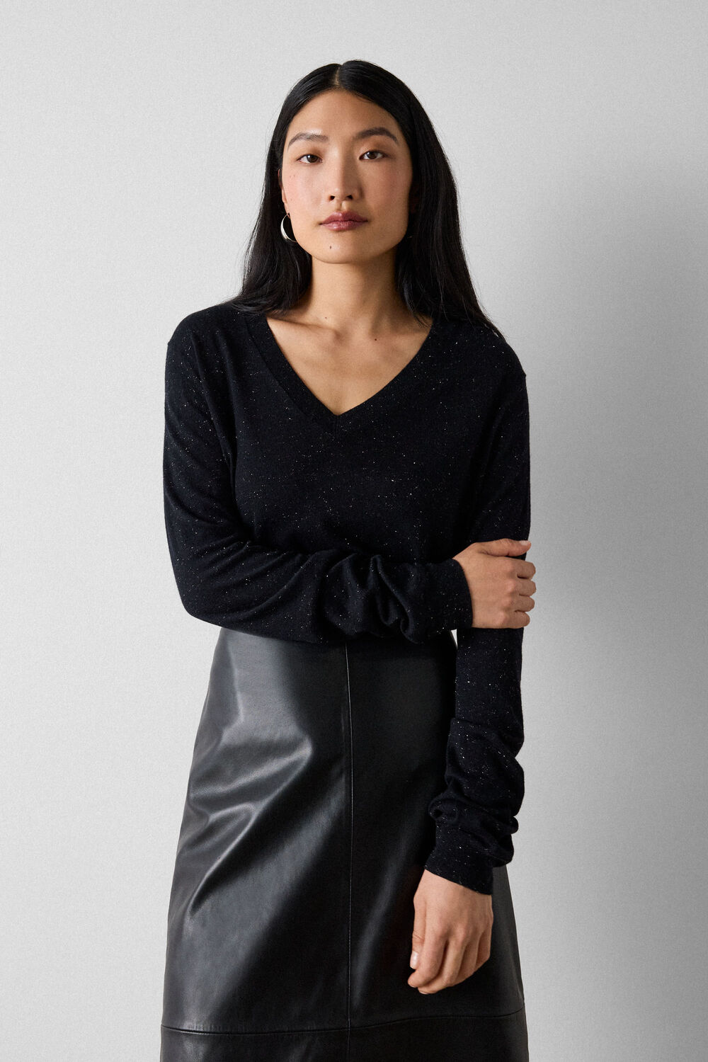 Black Annie Sparkle V Neck Knit