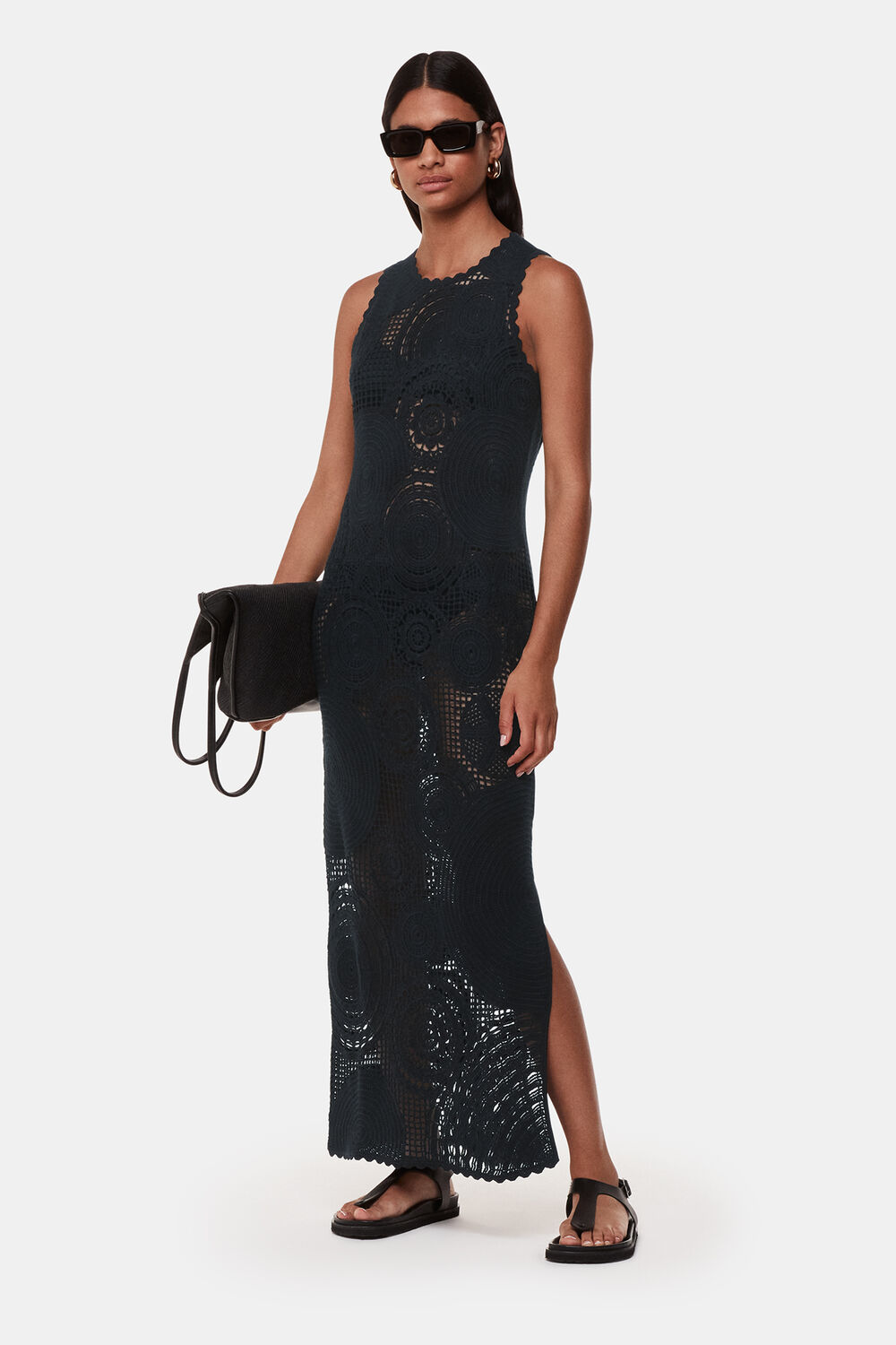 Black Crochet Circle Maxi Dress
