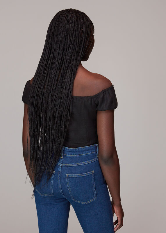 Black Off Shoulder Tie Front Top