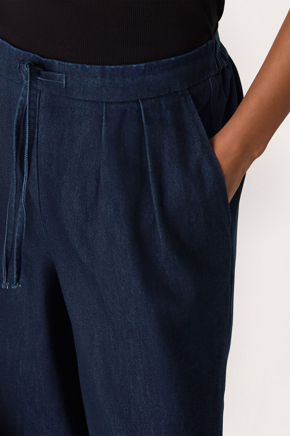 Petite Cotton Wide Leg Pleat Trouser