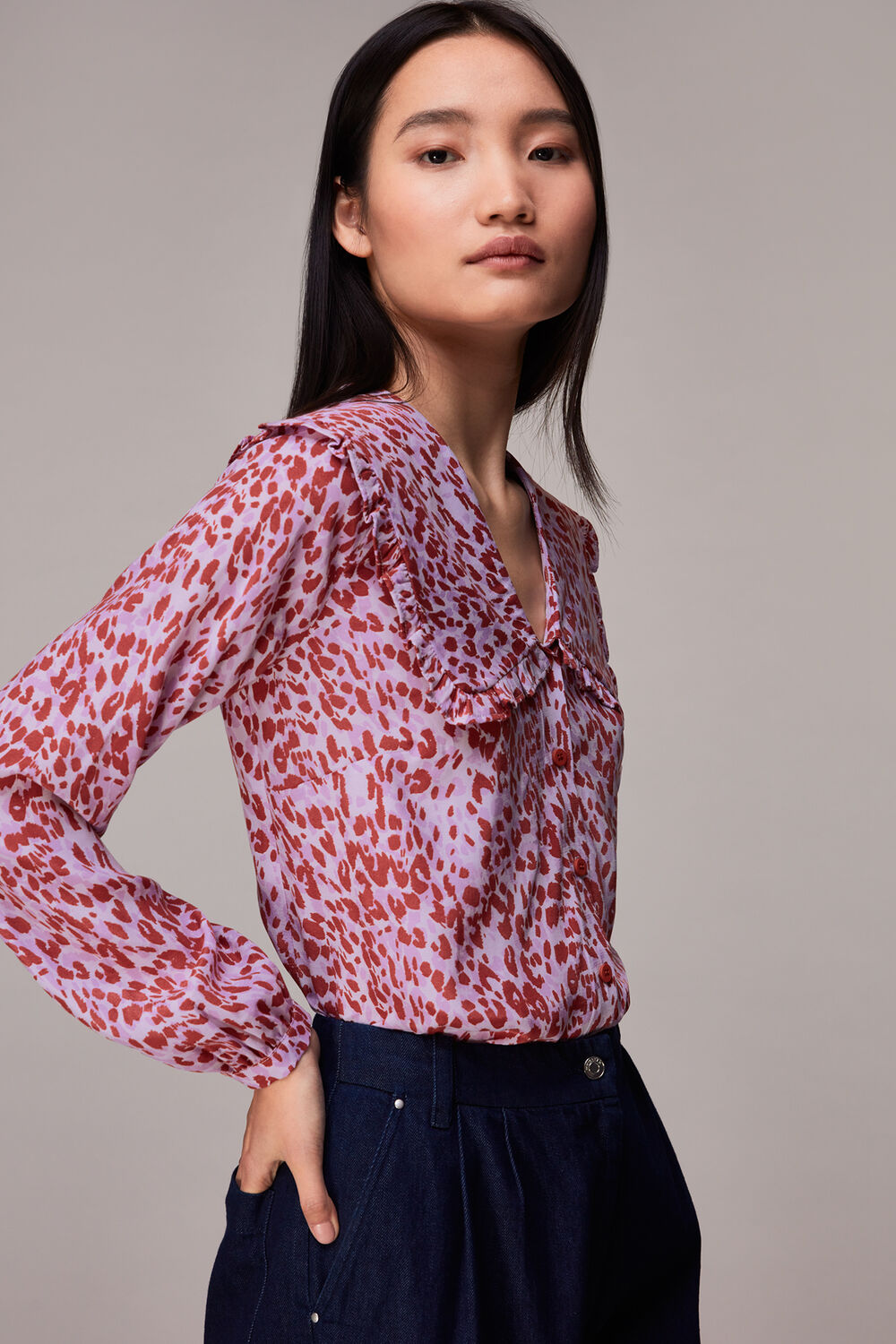 Pink Summer Cheetah Collar Top