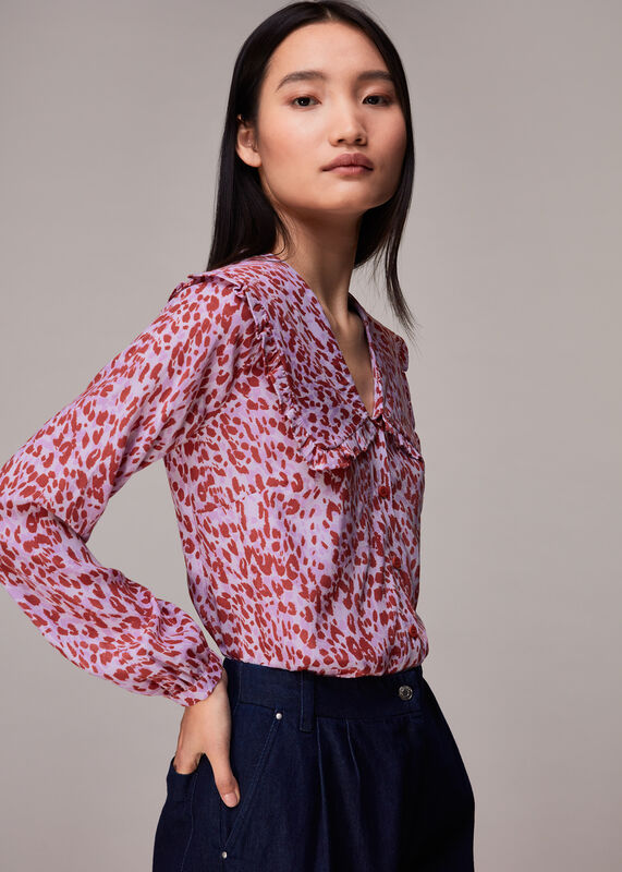 Pink Summer Cheetah Collar Top