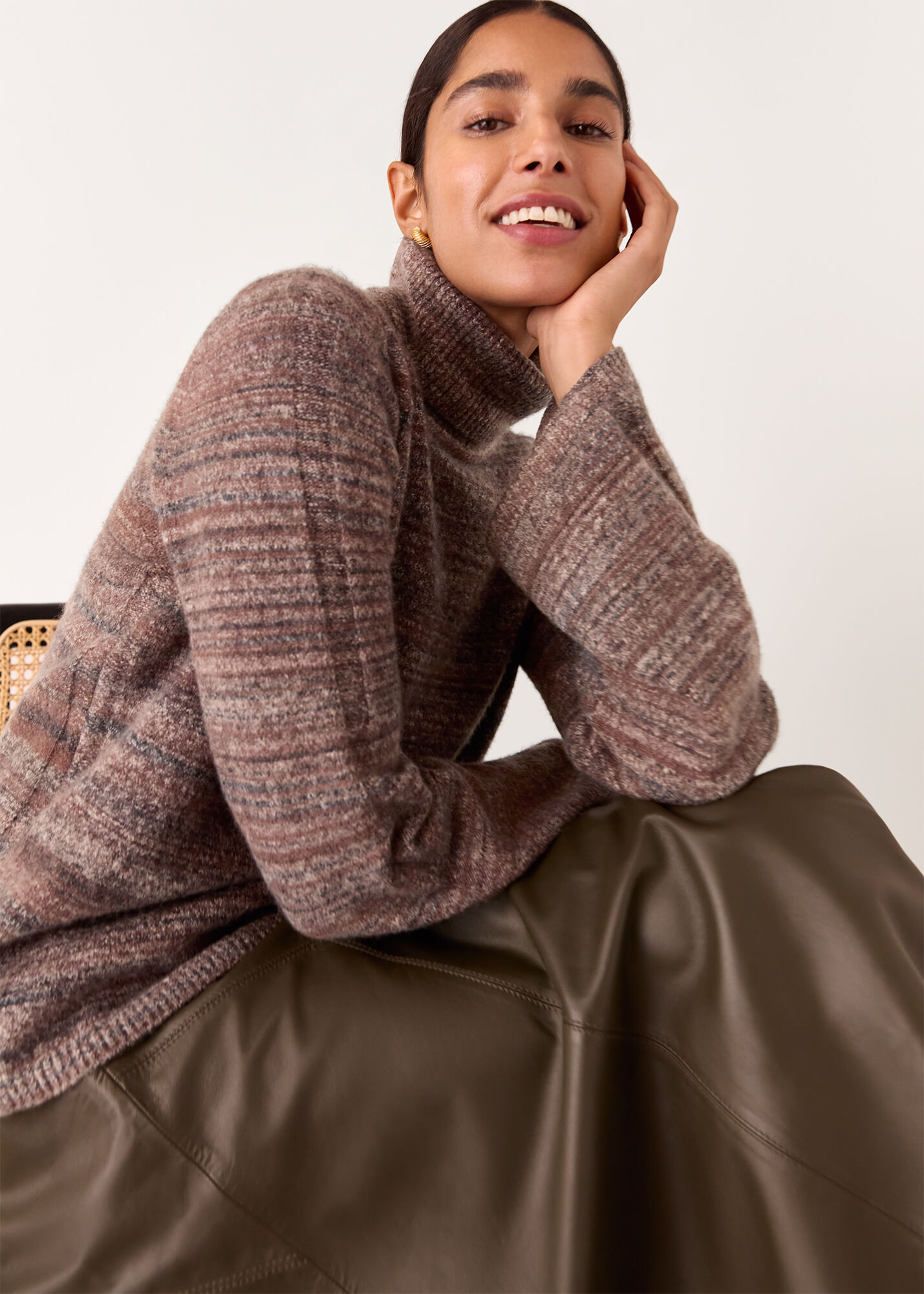Women's Brown/Multi Textured Mock Neck Sweater | Whistles US |