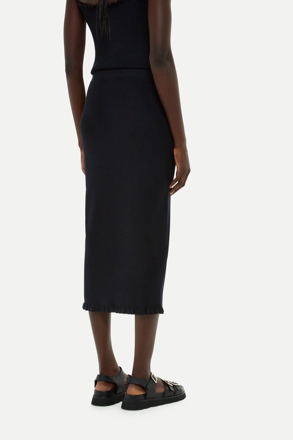Frill Hem Knitted Midi Skirt