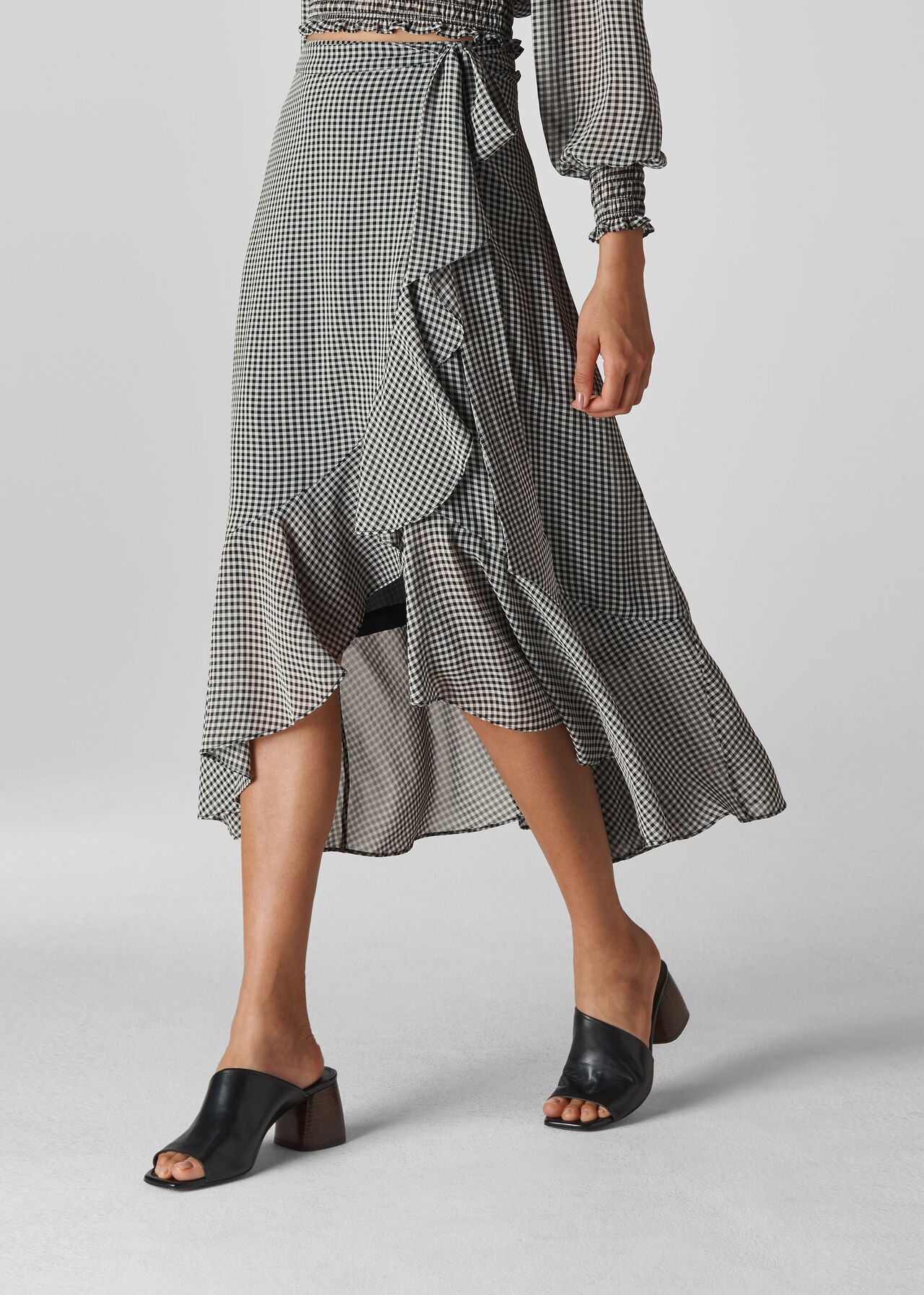 Gingham Wrap Midi Skirt Black/Multi