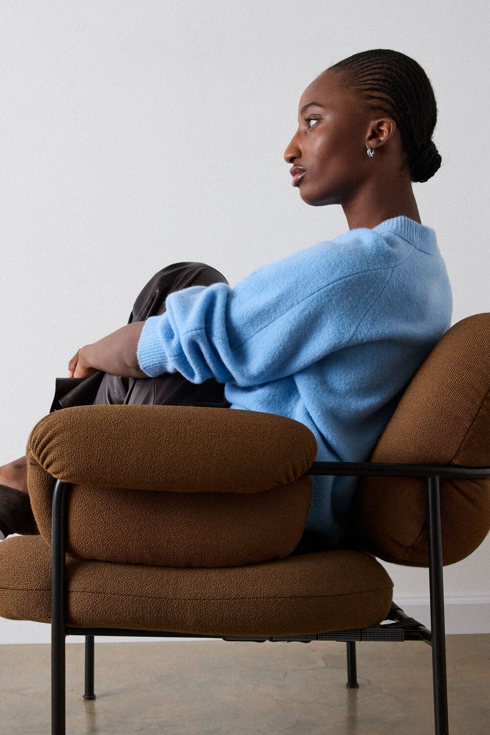 Pale Blue Wool Mix Curved Hem Knit