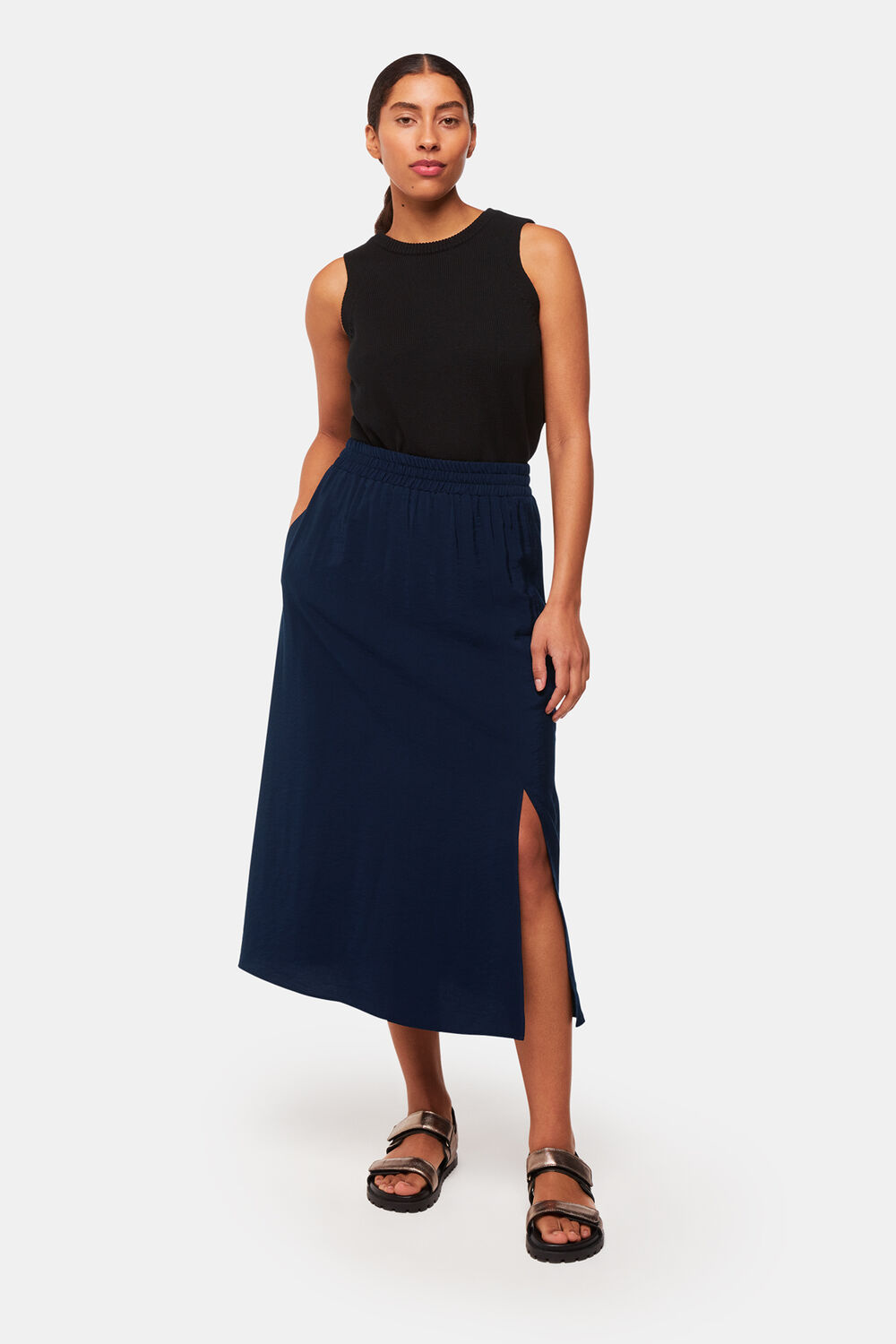 Navy Eva Elasticated Waist Skirt