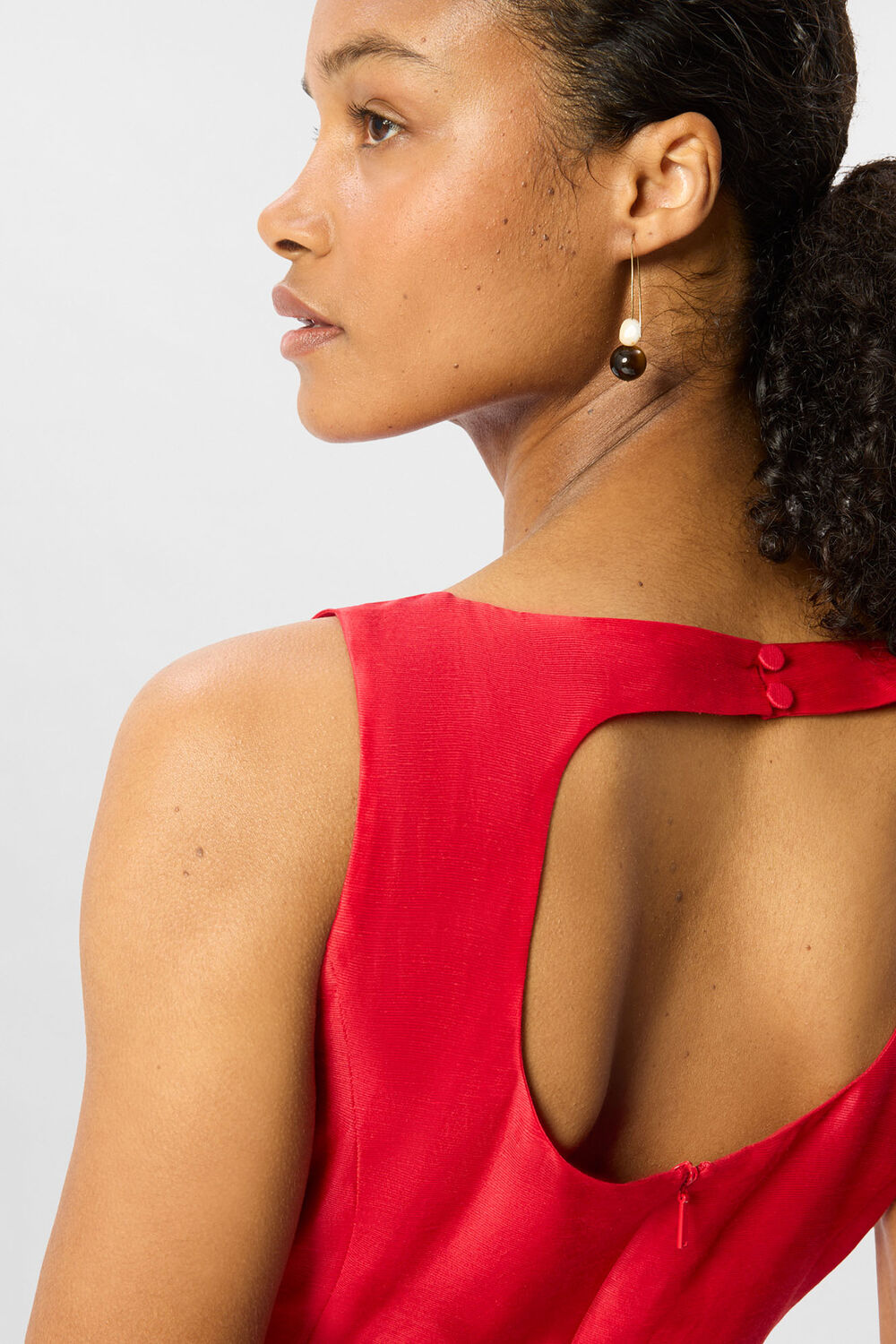 Red Silk Blend Occasion Midi Dress