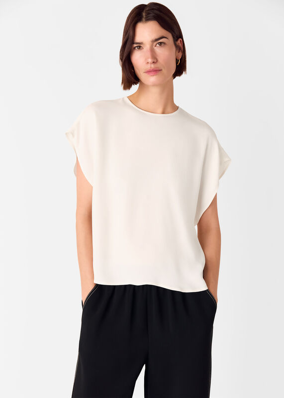 Ivory Short Sleeve Crepe Shell Top