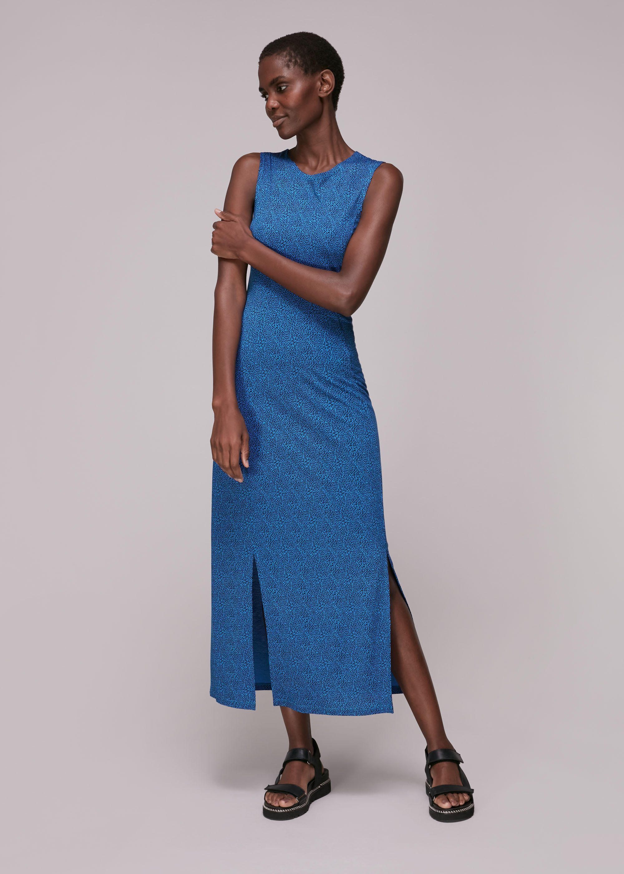 Blue Animal Fleck Jersey Midi Dress