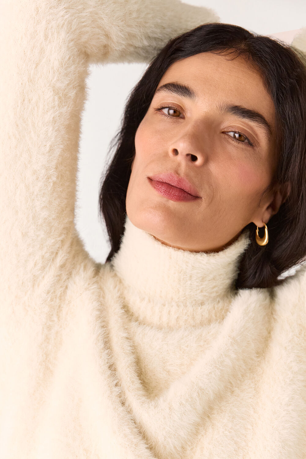 Beige Isla Cropped Fluffy Roll Neck