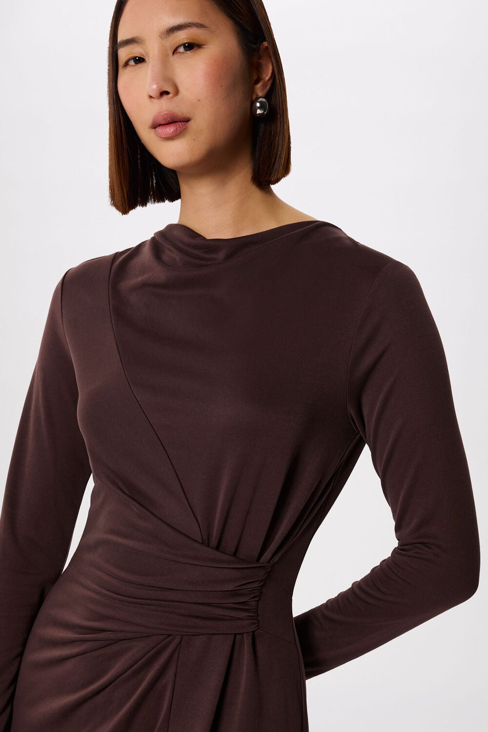 Chocolate Ruched Detail Midi Dress