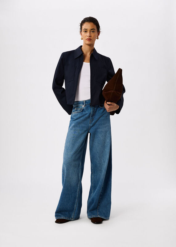 Navy Compact Cotton Cropped Jacket