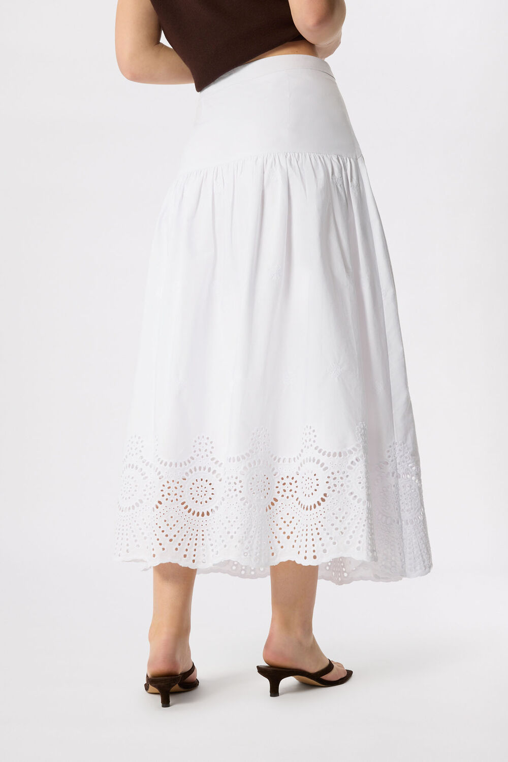 White Broderie Cotton Midi Skirt