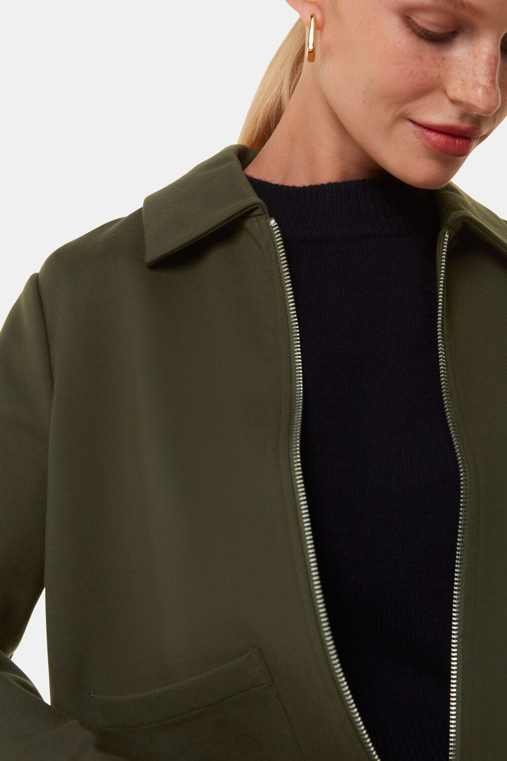 Khaki Marla Ponte Zip Through Jacket