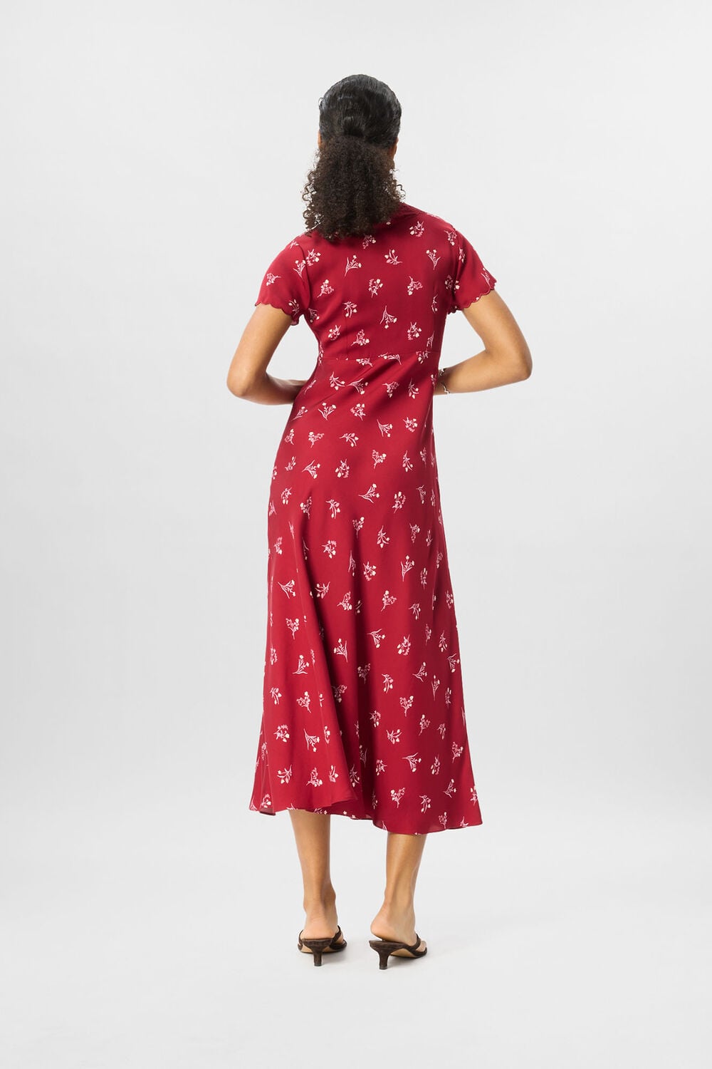 Burgundy Petite Floral Lace Trim Midi Dress