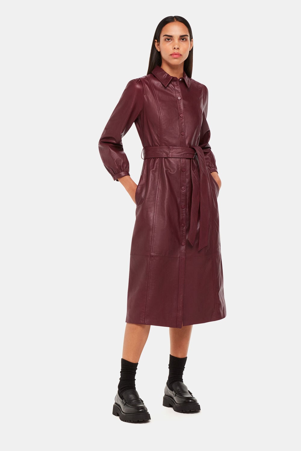 Burgundy Phoebe Leather Shirt Dress