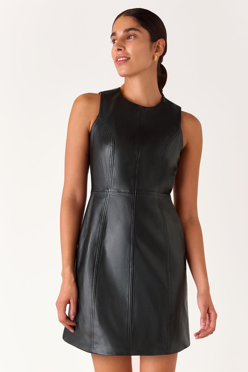 Black Leather Shift Mini Dress