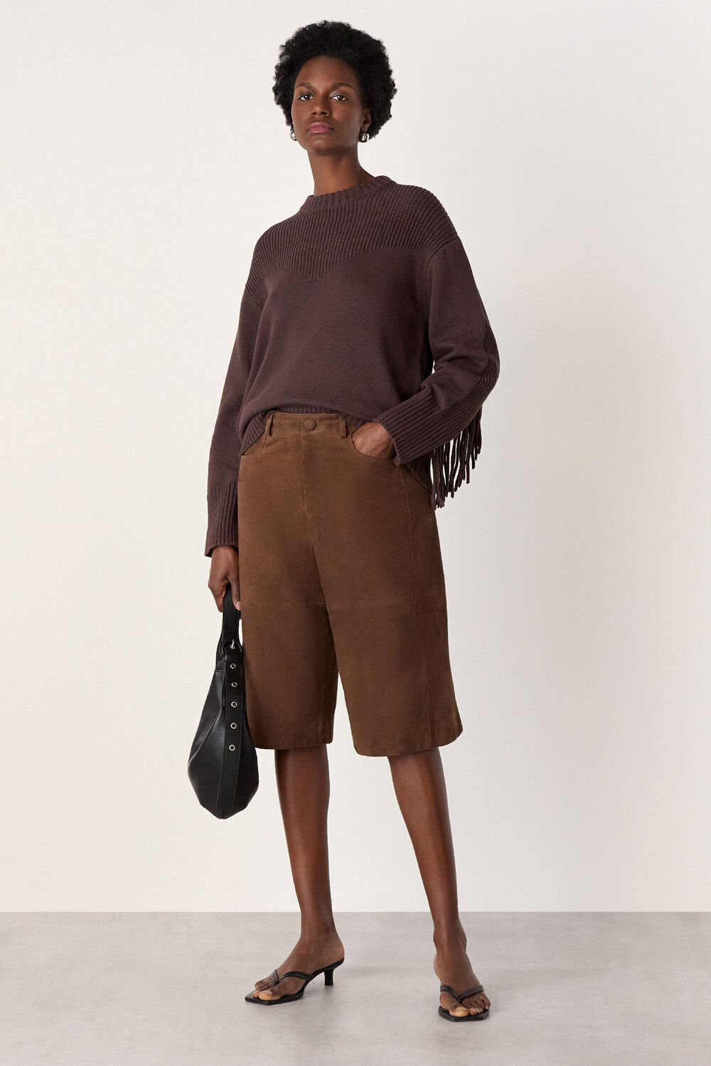 Fringe Rib Detail Cotton Knit