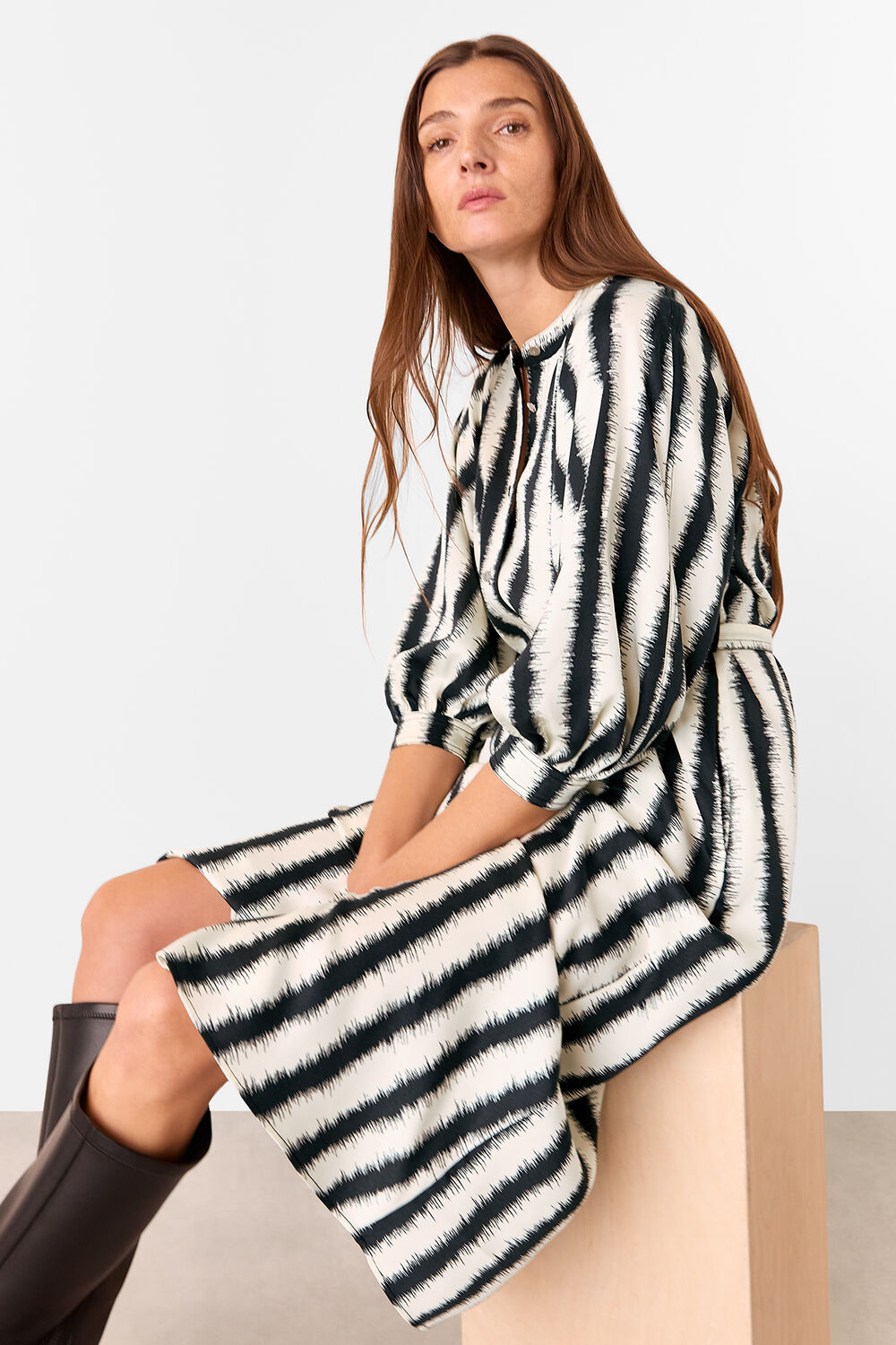 Ivory Hazy Stripe Mabel Dress