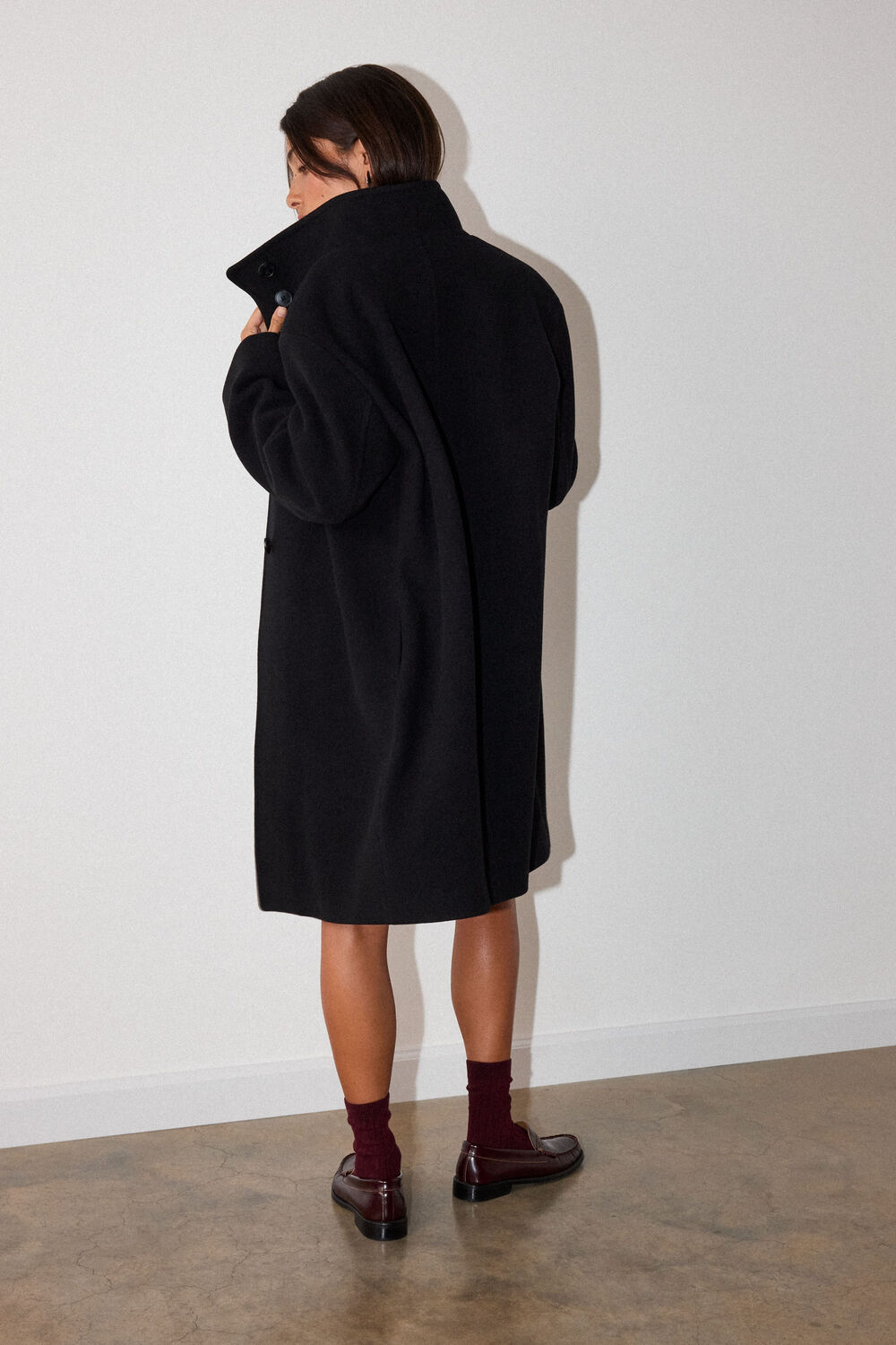 Black Funnel Neck Cocoon Coat