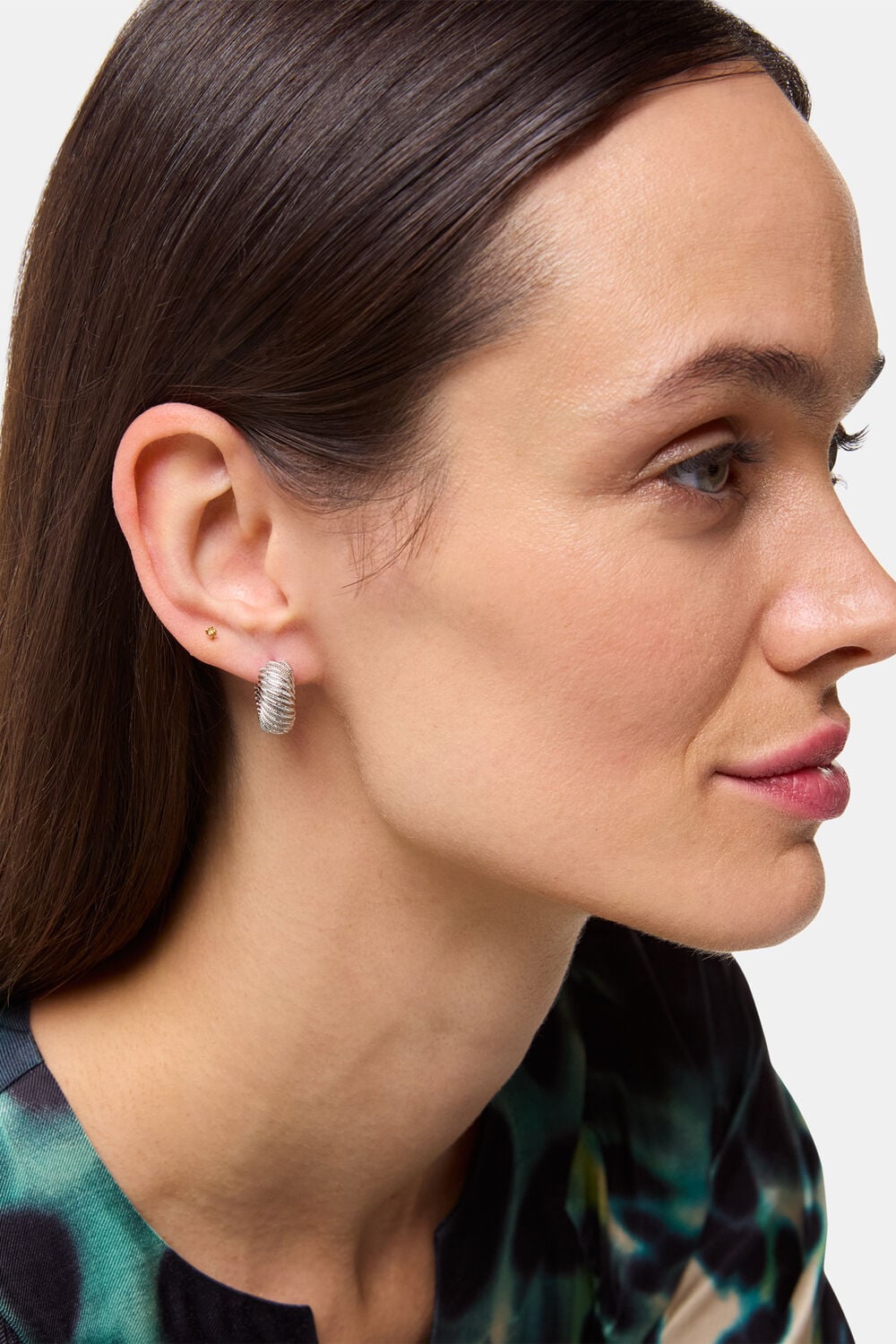 Silver Mini Textured Hoop Earring