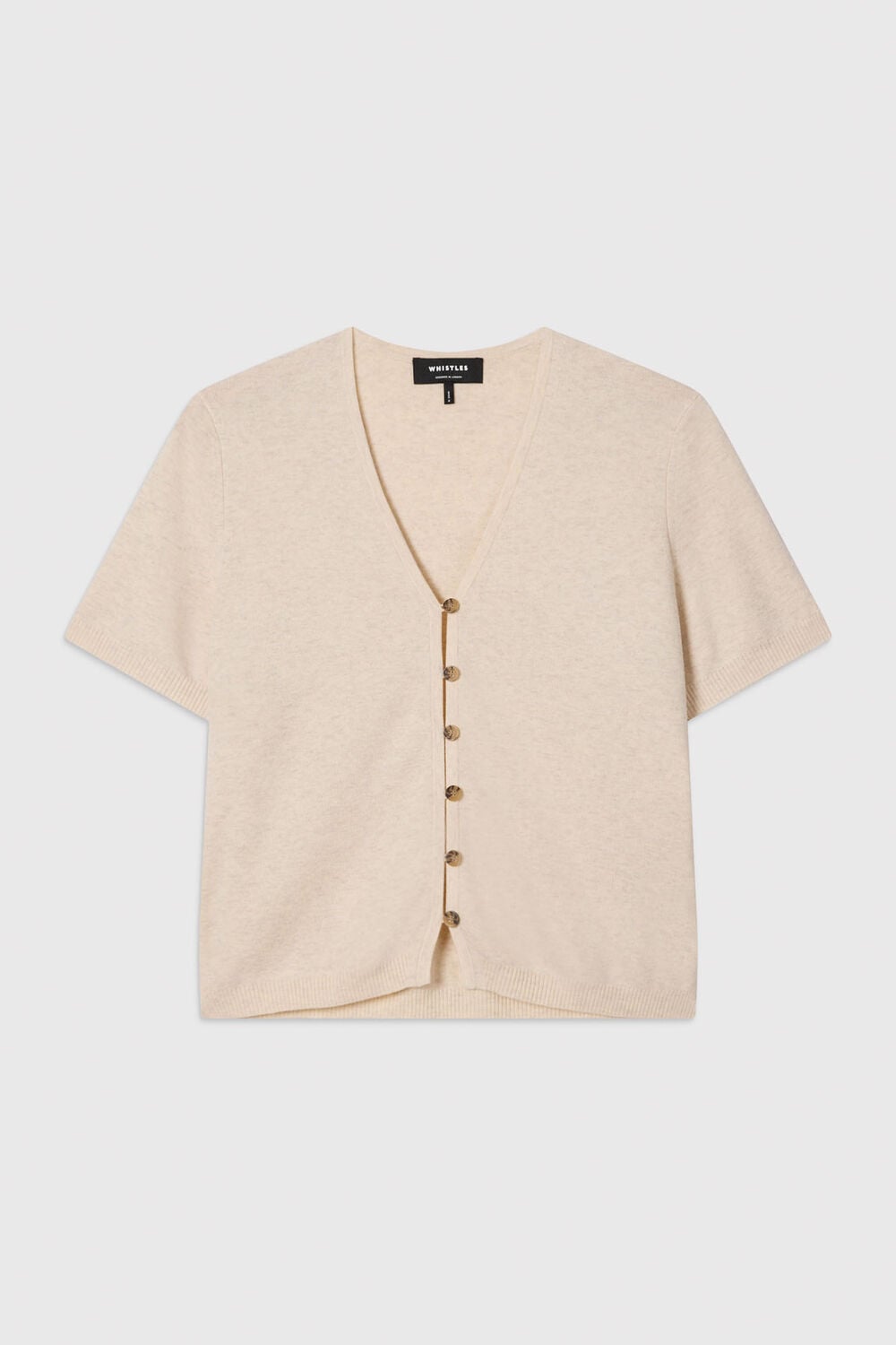 Oatmeal Short Sleeve Button Front Knit