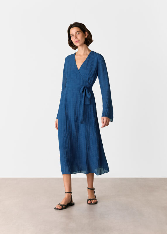 Blue Alex Textured Wrap Midi Dress