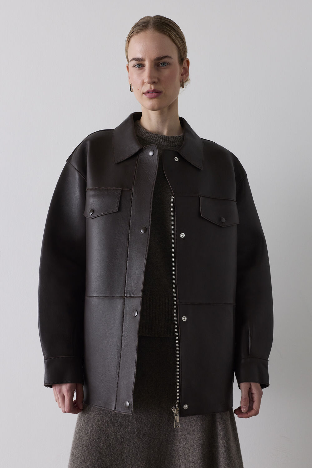 Brown Clean Bonded Leather Jacket