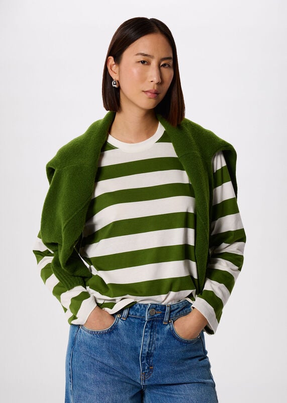 Green Relaxed Stripe Long Sleeve Tee